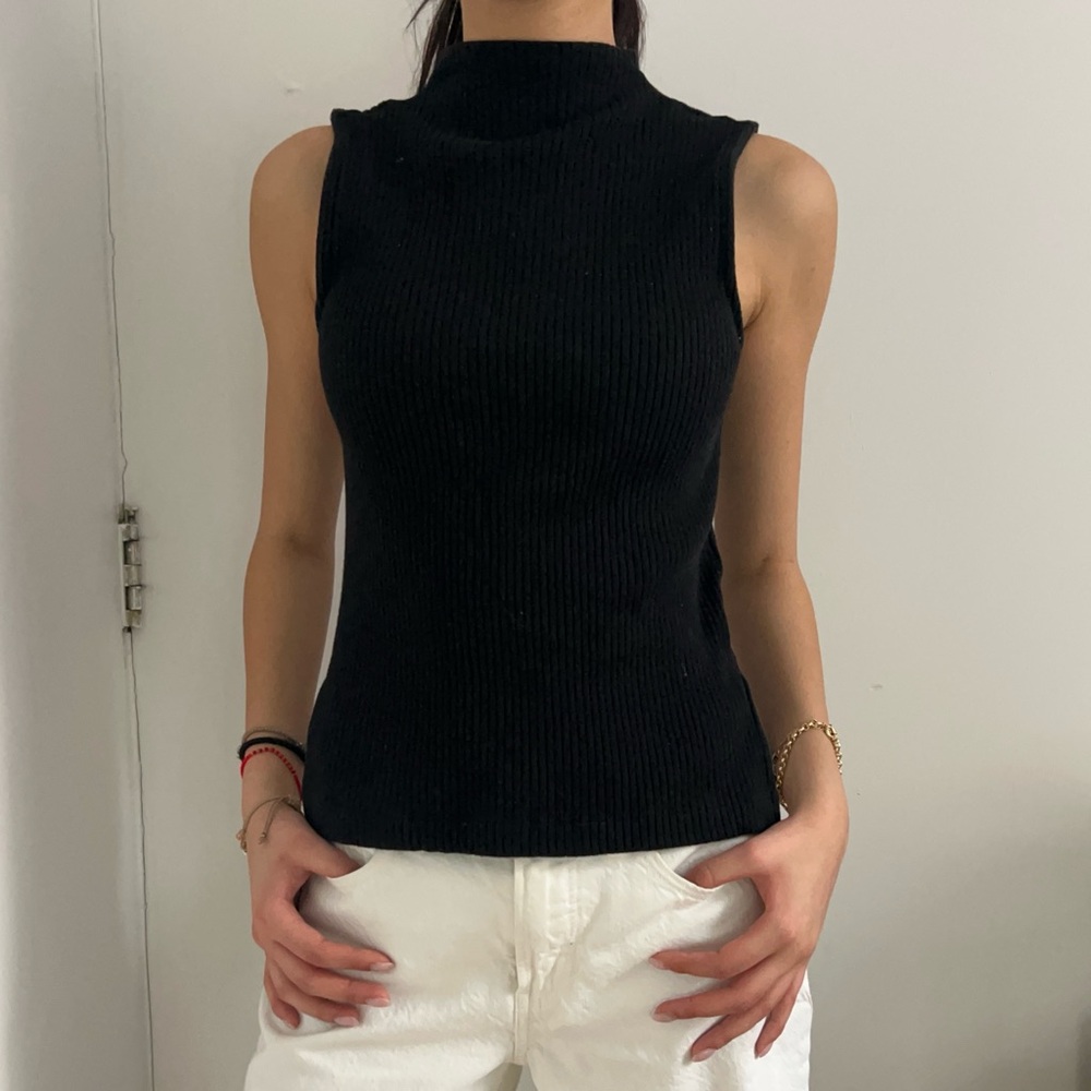 Madewell Black Ribbed Side-Slit Mockneck Tank